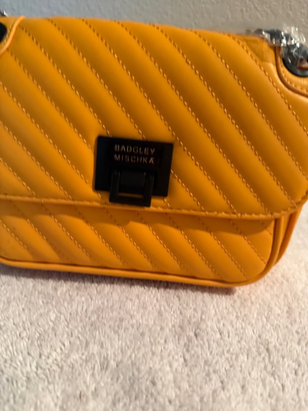 Badgley Mischka Yellow Quilted Crossbody Bag NWT Chain Strap Vegan Leather $129